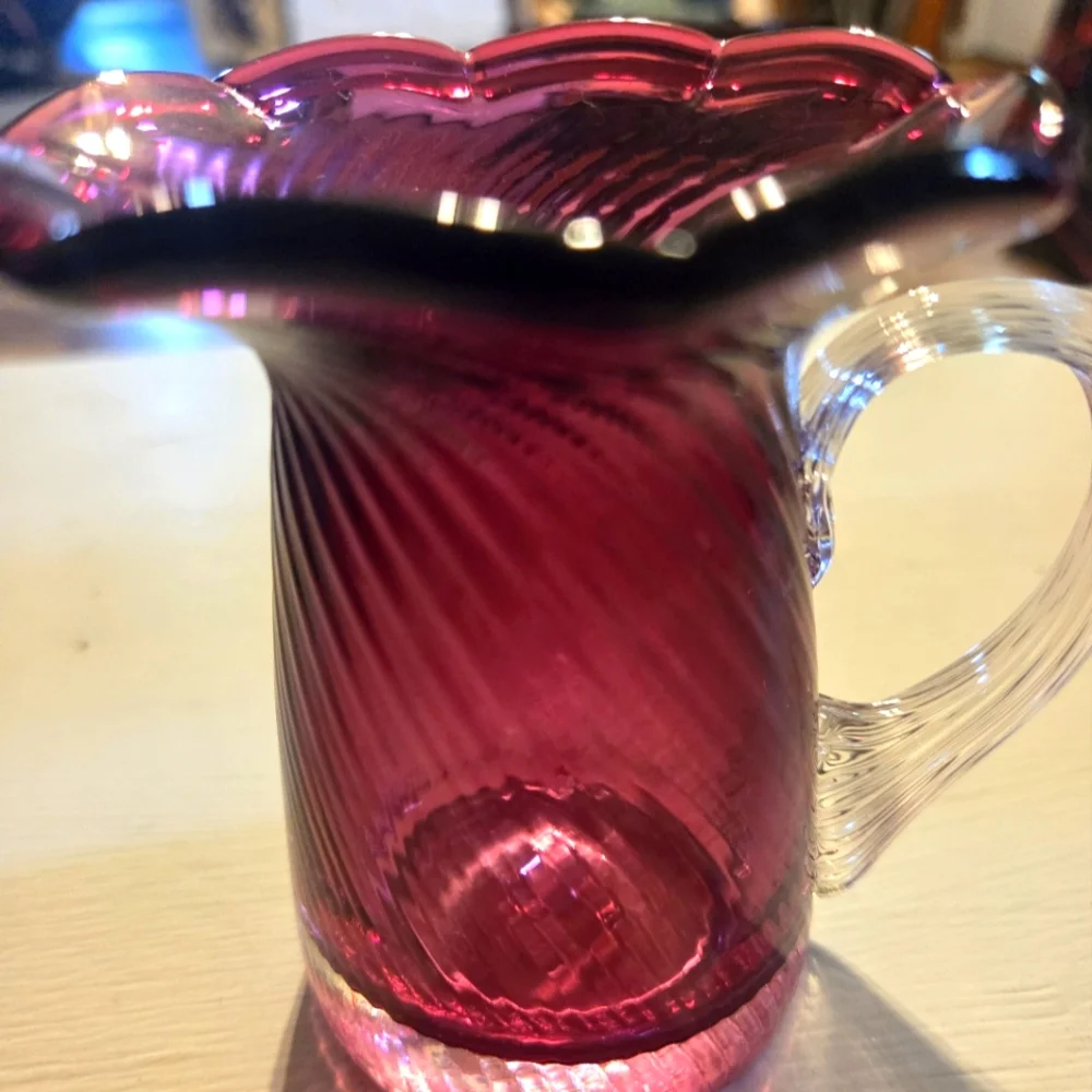 Nantucket Glassworks Cranberry Glass Pitcher - Picture 3 of 7